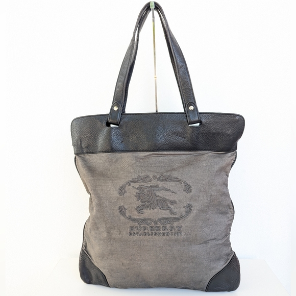 🩶Burberry Gray Logo Canvas Tote Bag - Picture 4 of 16